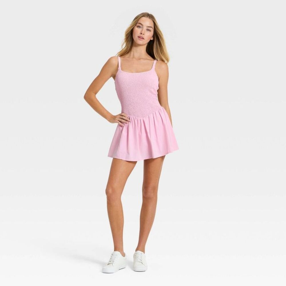 Open Box - JoyLab - Women's Drop Waist Smocked Active Dress - JoyLab L Pink